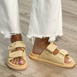 Shop Talulah Raffia Velcro Slides - Sand